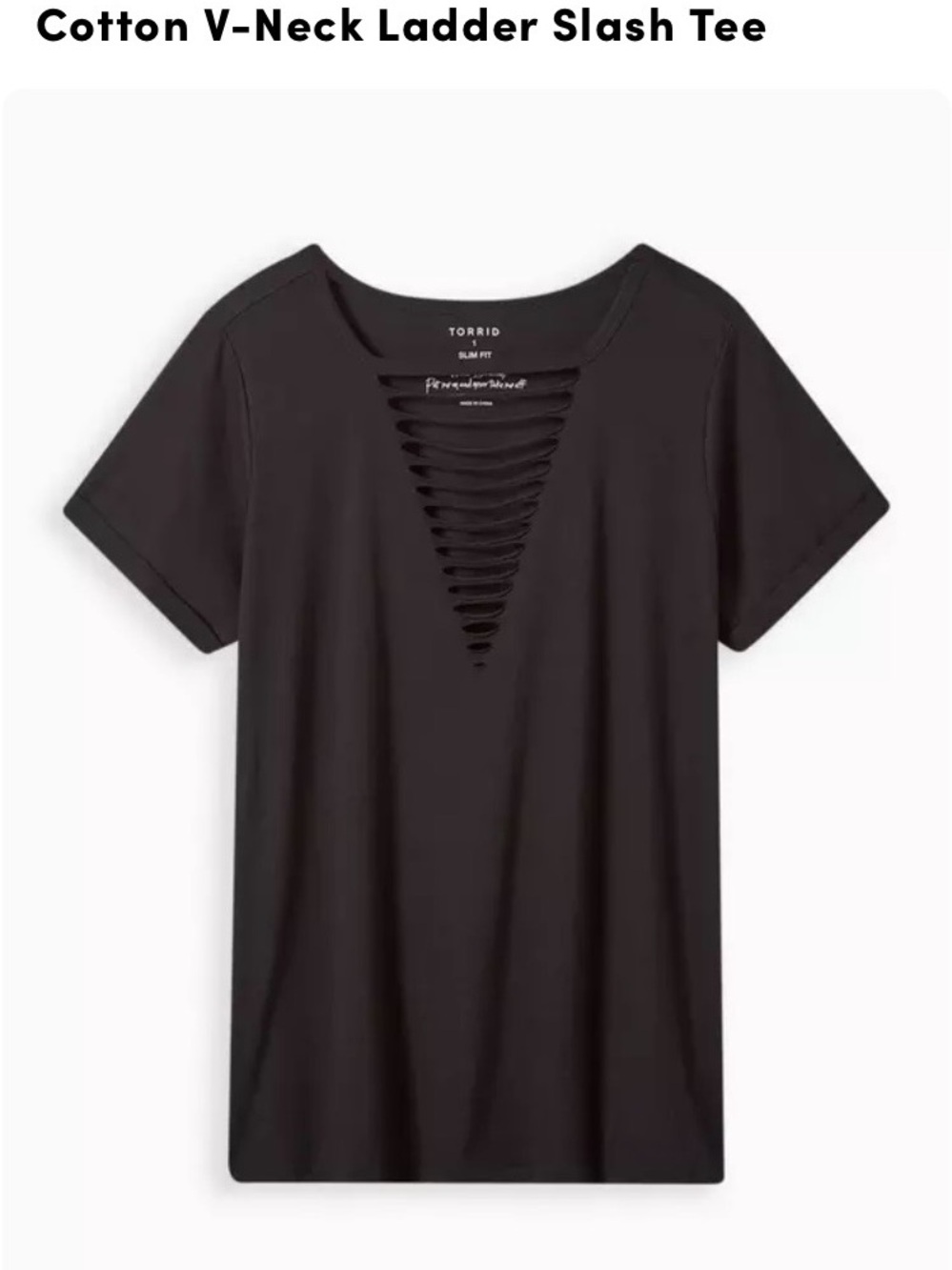Torrid Black Cotton V-Neck Ladder Slash Tee